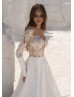 Long Sleeves Beaded Ivory Lace Satin Fashion Wedding Dress Long Sleeves Beaded Ivory Lace Satin Fashion Wedding Dress